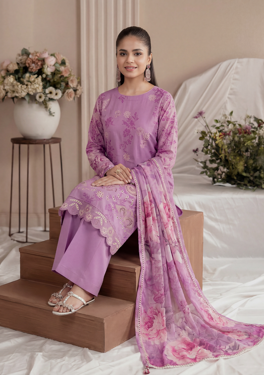 3 Piece - Embroidered Lawn - Fantak Amber V307 - 3