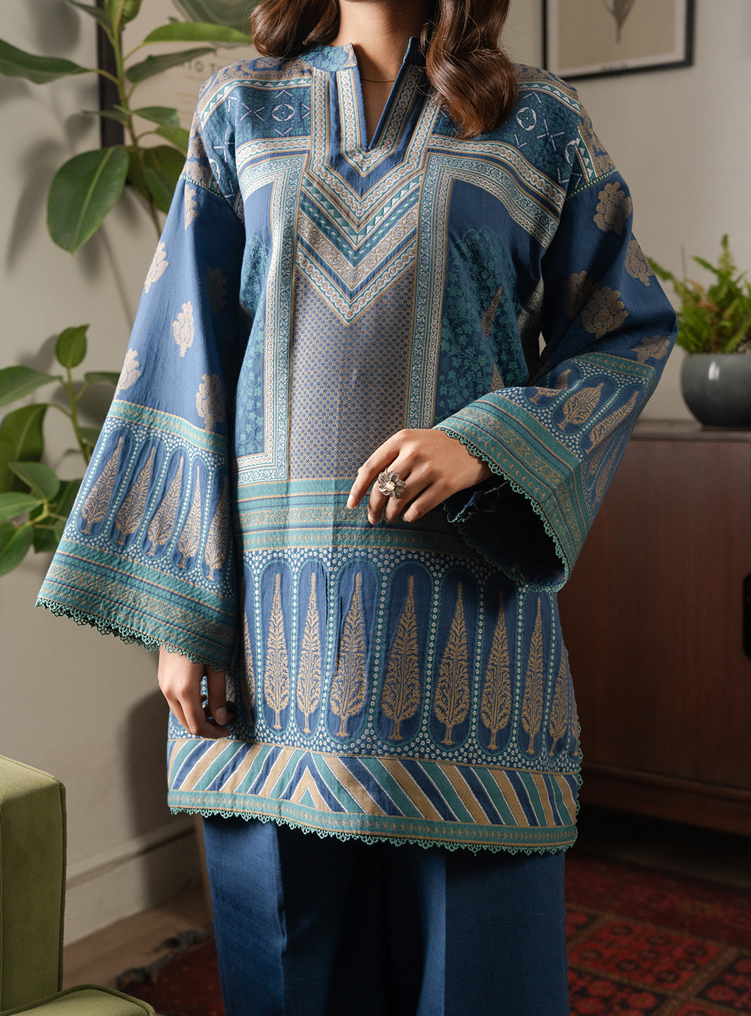 2 Piece - Printed Khaddar - Azure