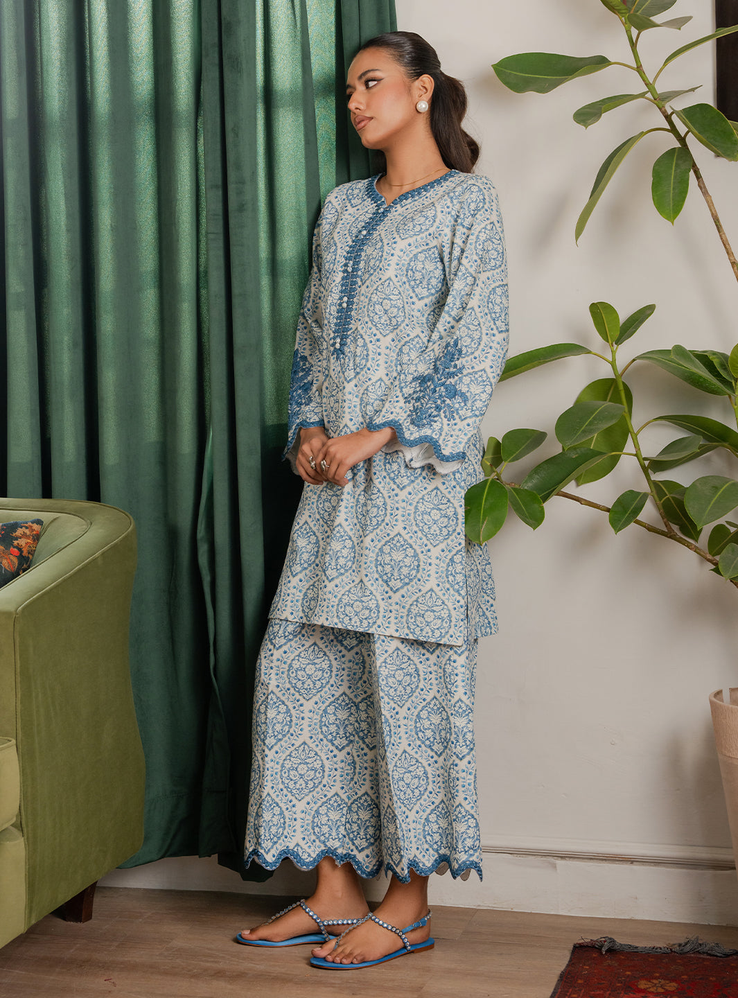 2 Piece - Printed Khaddar - Celeste