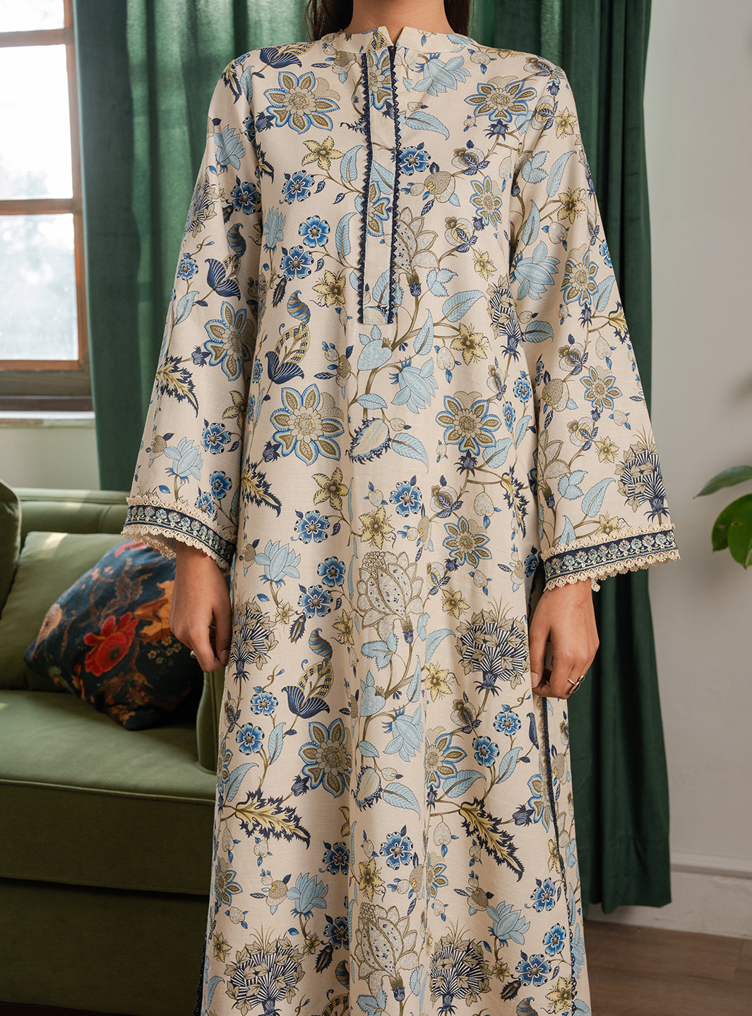 2 Piece - Printed Khaddar - Ivory Mist