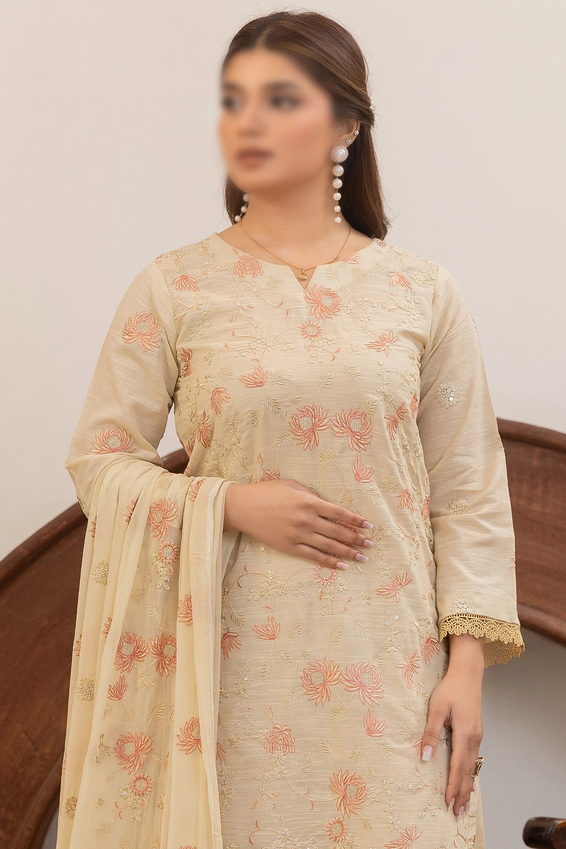 3 Piece - Embroidered Lawn Slub Karandi - Nafees 108