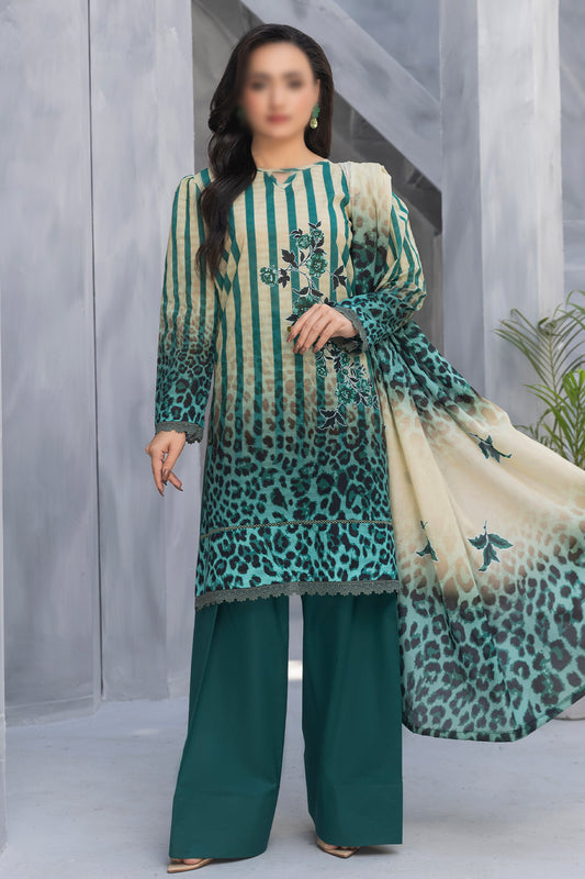 3 Piece - Digitally Printed Lawn - Nureh 1001