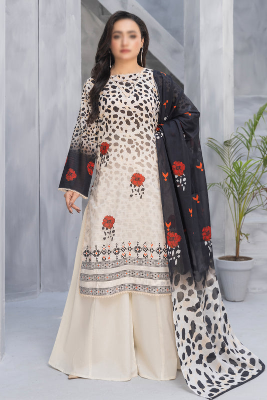 3 Piece - Digitally Printed Lawn - Nureh 1003