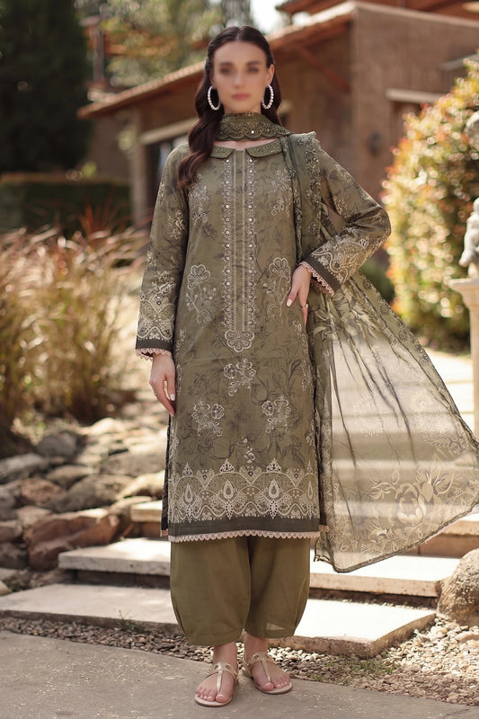 3 Piece - Embroidered Slub Lawn - Qalaa 128