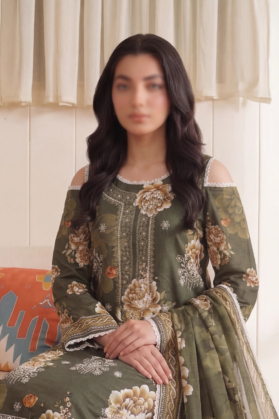 3 Piece - Embroidered Doriya Lawn - Saffron 131