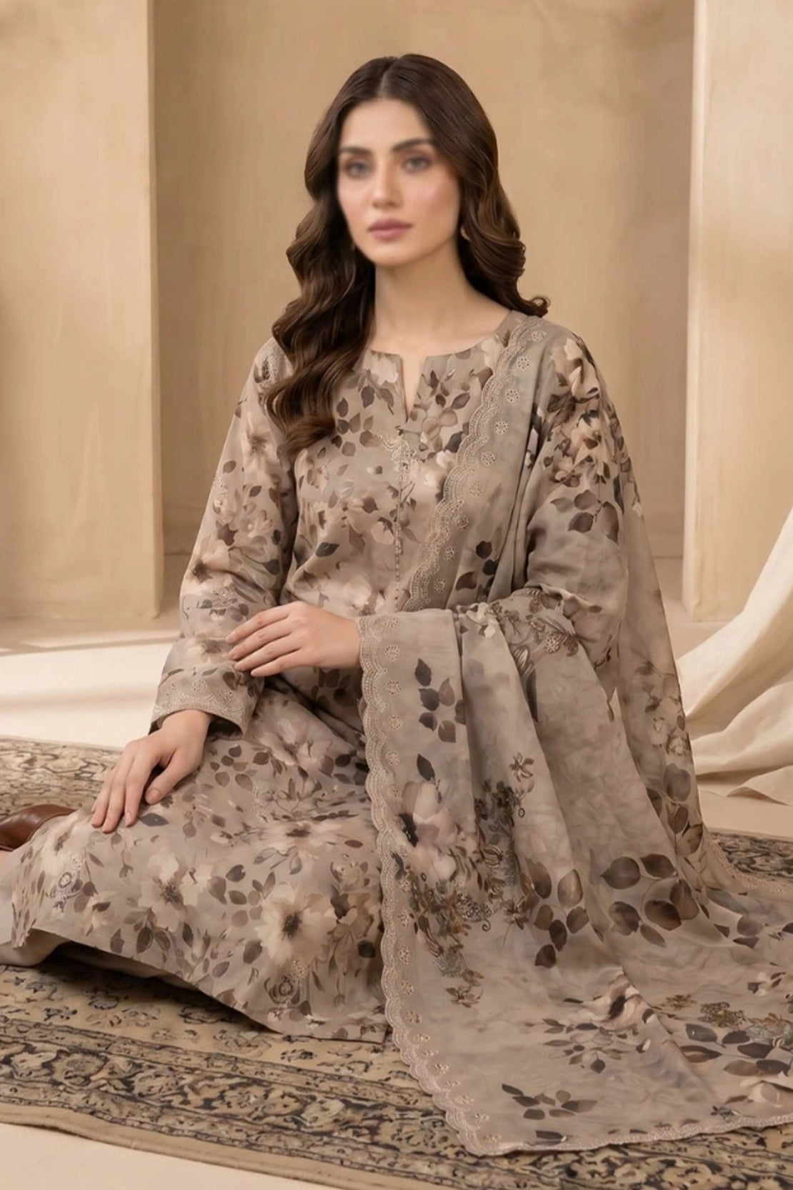 3 Piece - Embroidered Lawn - Tehzeeb 18508