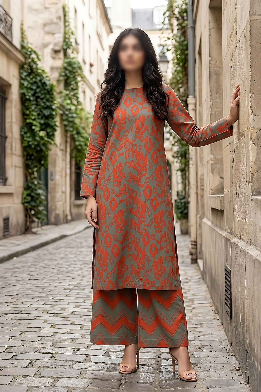 2 Piece - Digitally Printed Lawn - Coral 11417