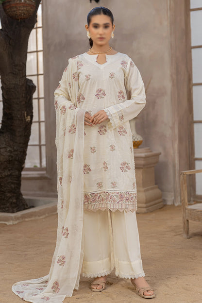 3 Piece - Embroidered Lawn Slub - Nafees 204