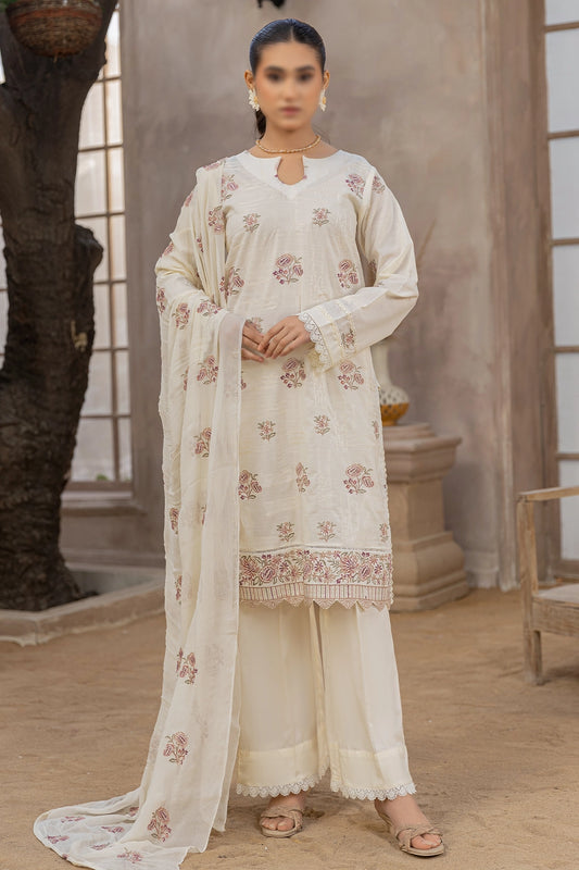 3 Piece - Embroidered Lawn Slub - Nafees 204