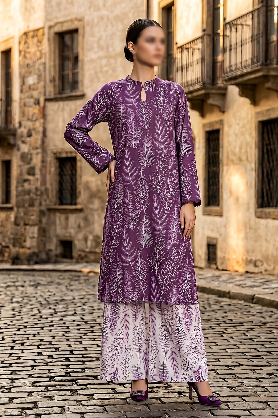 2 Piece - Digitally Printed Lawn - Coral 11419