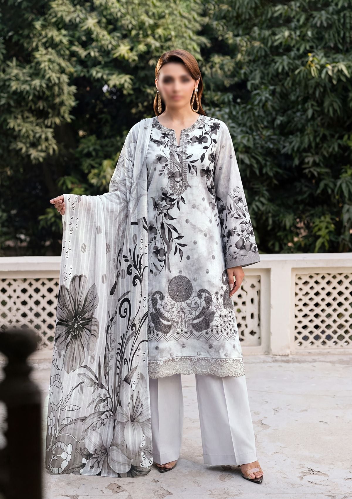 3 Piece - Embroidered Lawn - Fantak Elegant V306 - 1