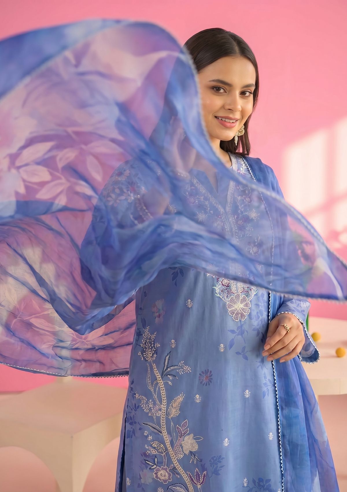 3 Piece - Embroidered Lawn - Fantak Amber V307 - 1