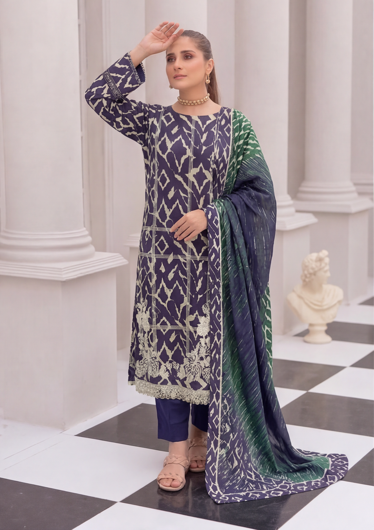 3 Piece - Embroidered Lawn - Fantak Nirvana V156 - 1