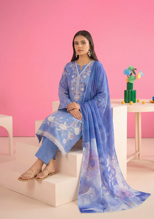 3 Piece - Embroidered Lawn - Fantak Amber V307 - 1