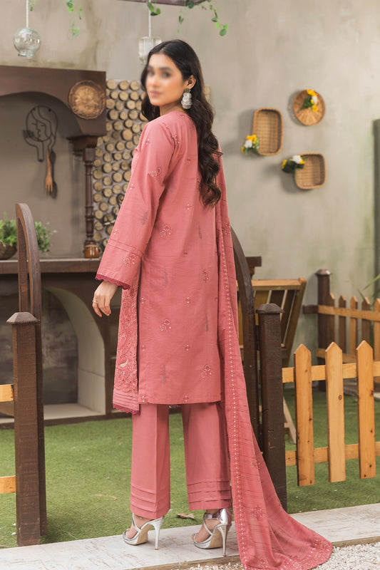 3 Piece - Embroidered Doriya Lawn - Peach 105