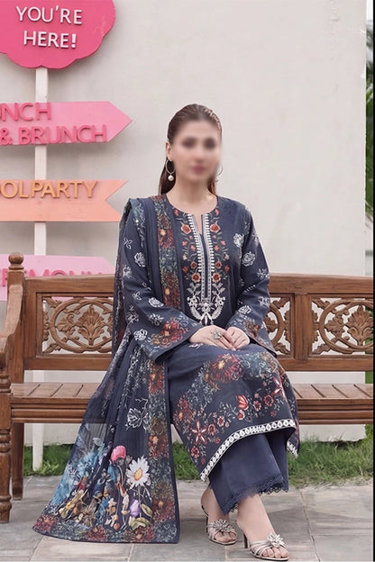 3 Piece - Embroidered Lawn - Noir 30404