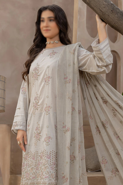 3 Piece - Embroidered Lawn Slub - Nafees 201