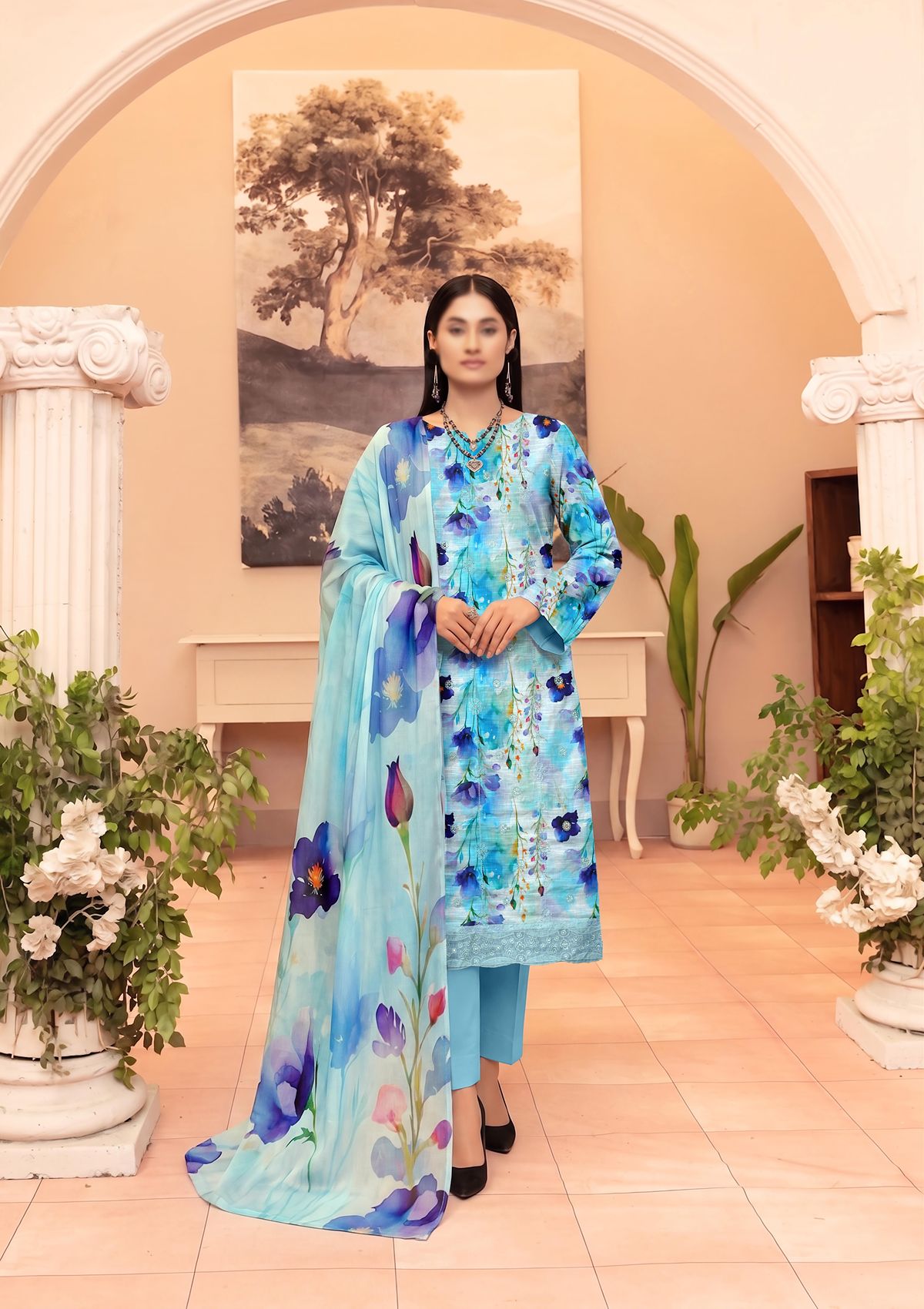 3 Piece - Embroidered Lawn - Fantak Raya V177 - 03