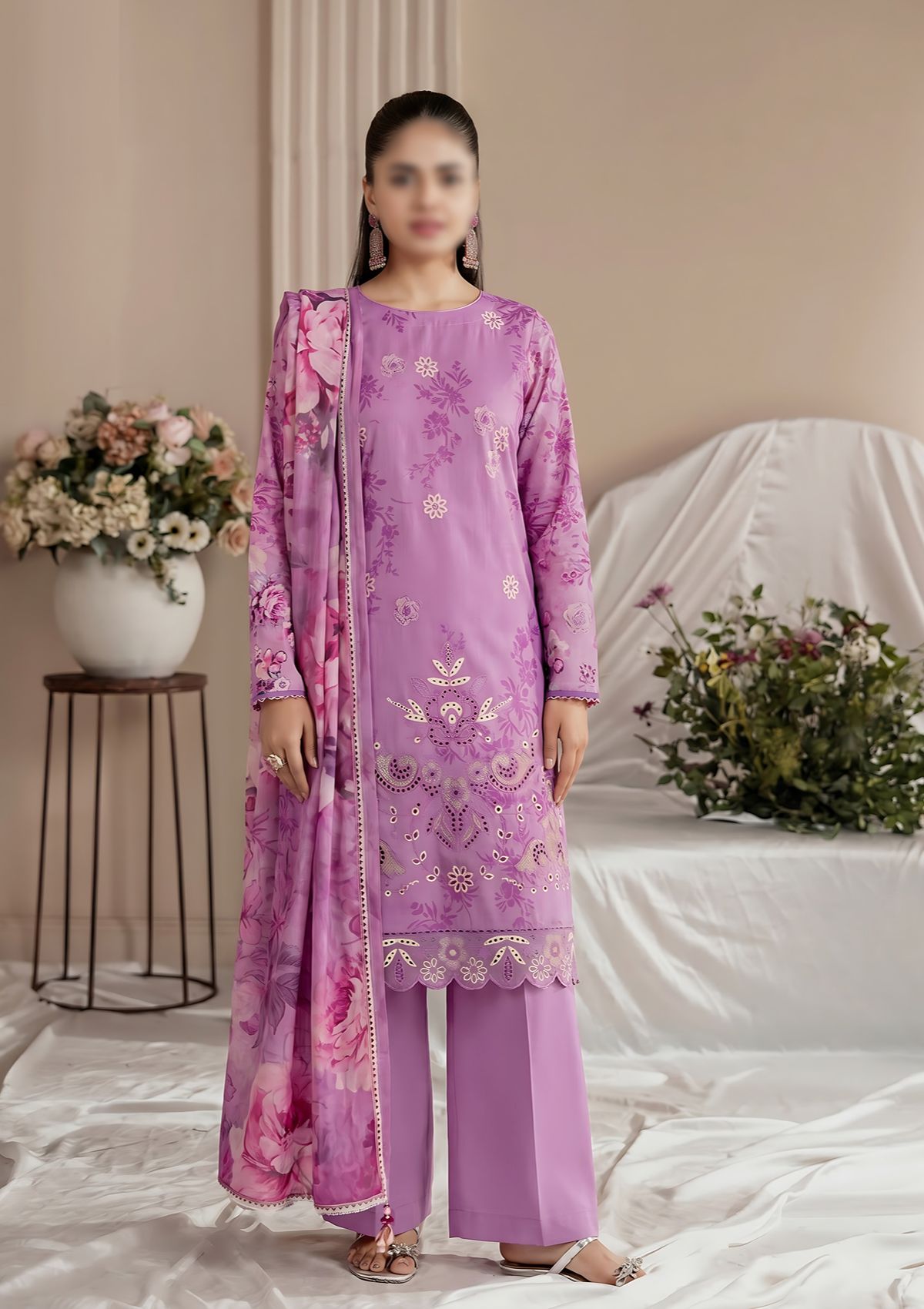3 Piece - Embroidered Lawn - Fantak Amber V307 - 3