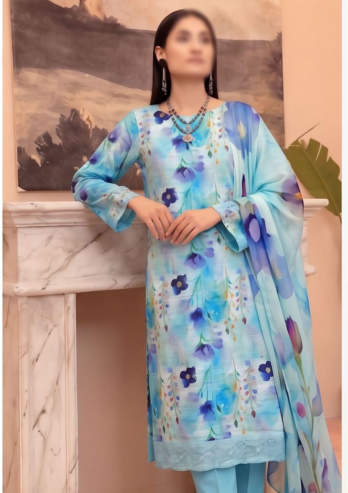 3 Piece - Embroidered Lawn - Fantak Raya V177 - 03