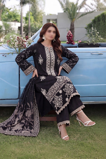 3 Piece - Embroidered Lawn - Noir 30403