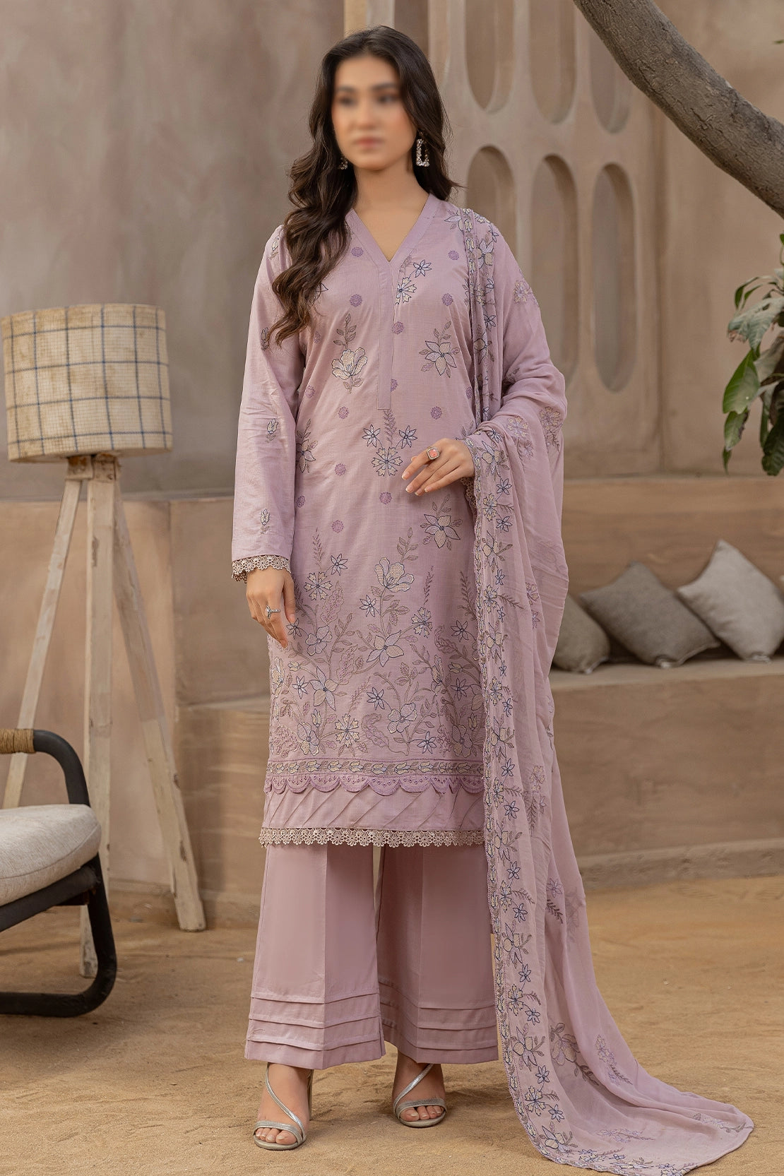 3 Piece - Embroidered Lawn Slub - Nafees 202