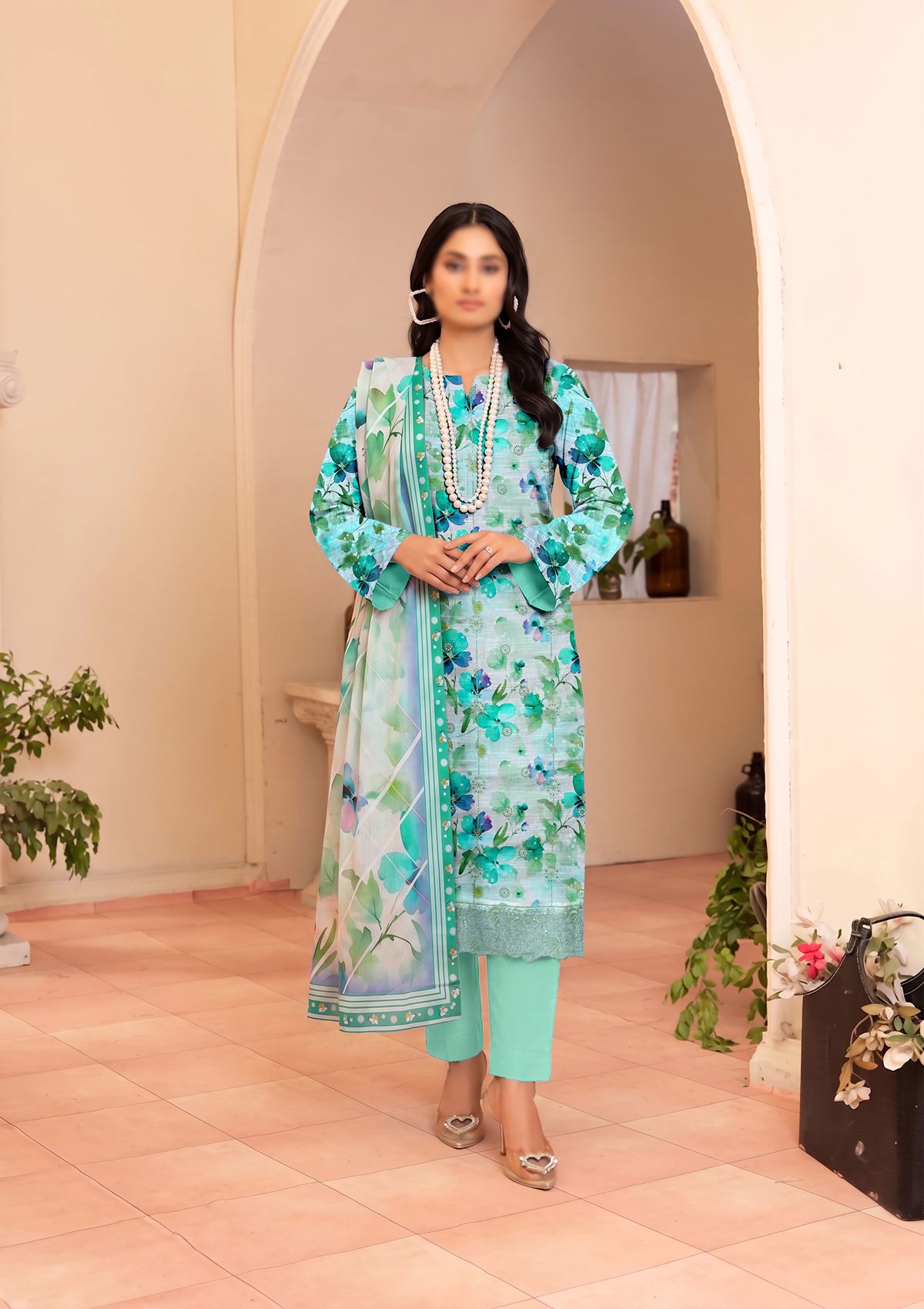 3 Piece - Embroidered Lawn - Fantak Raya V177 - 07