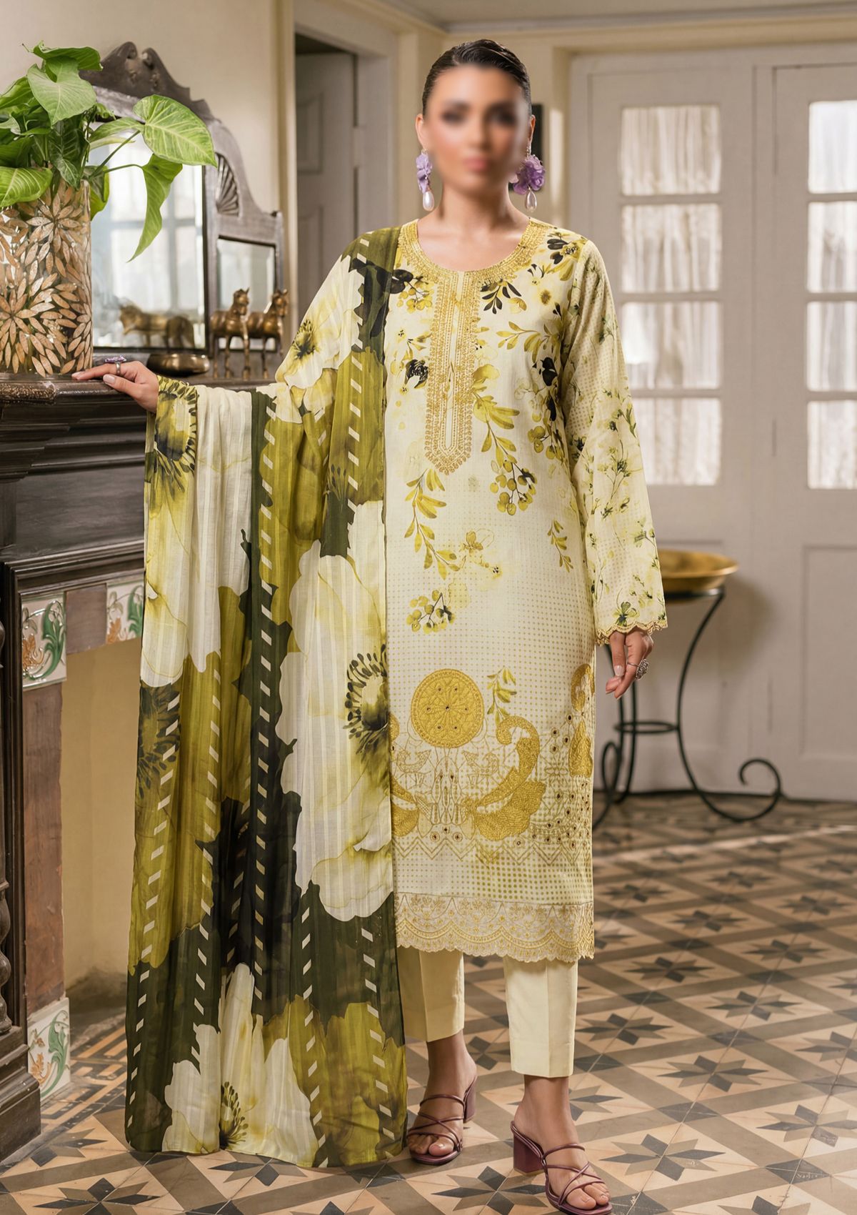 3 Piece - Embroidered Lawn - Fantak Elegant V306 - 7