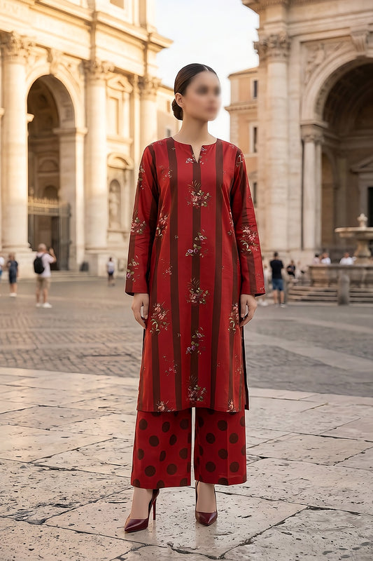 2 Piece - Digitally Printed Lawn - Coral 11416