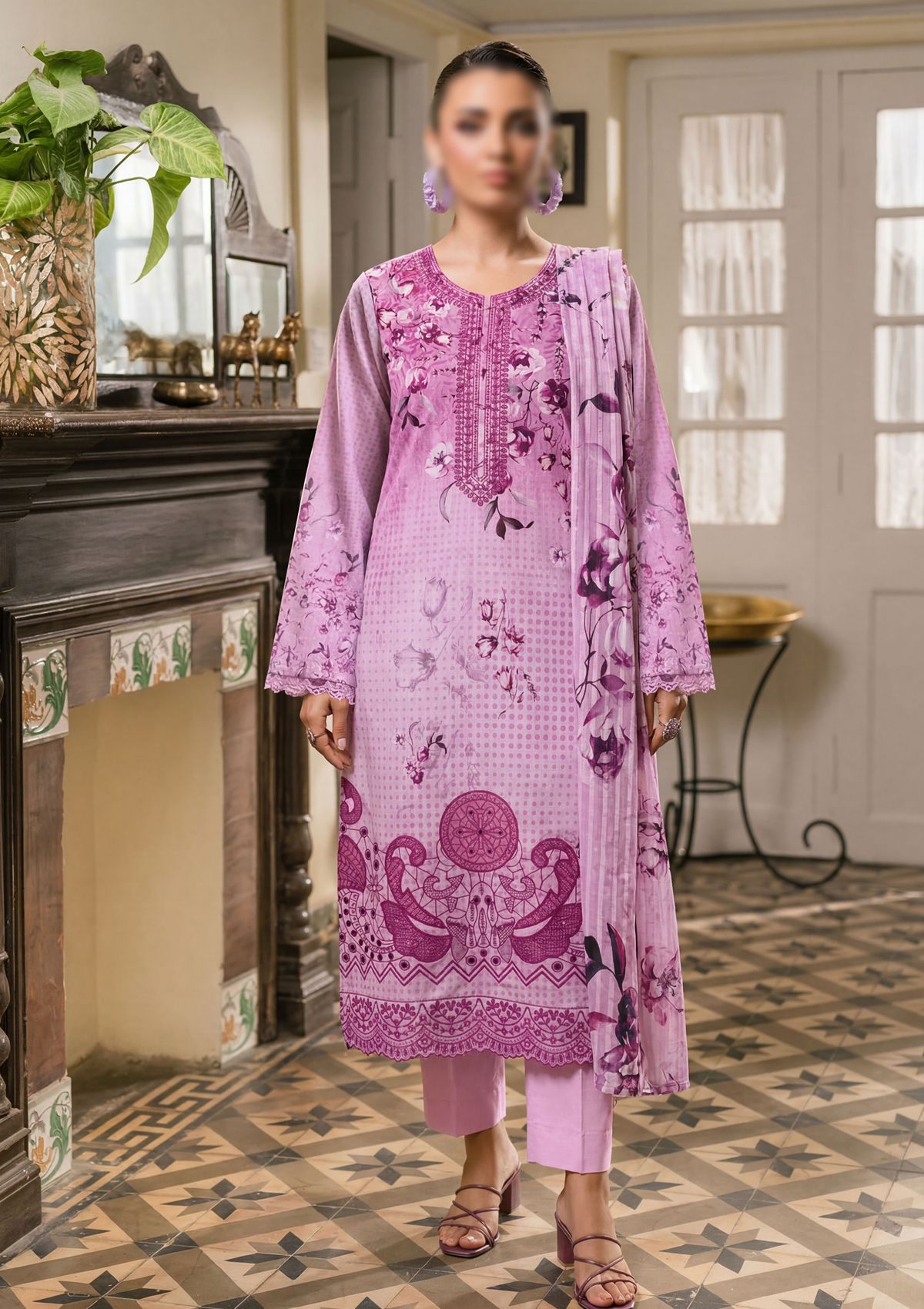 3 Piece - Embroidered Lawn - Fantak Elegant V306 - 9