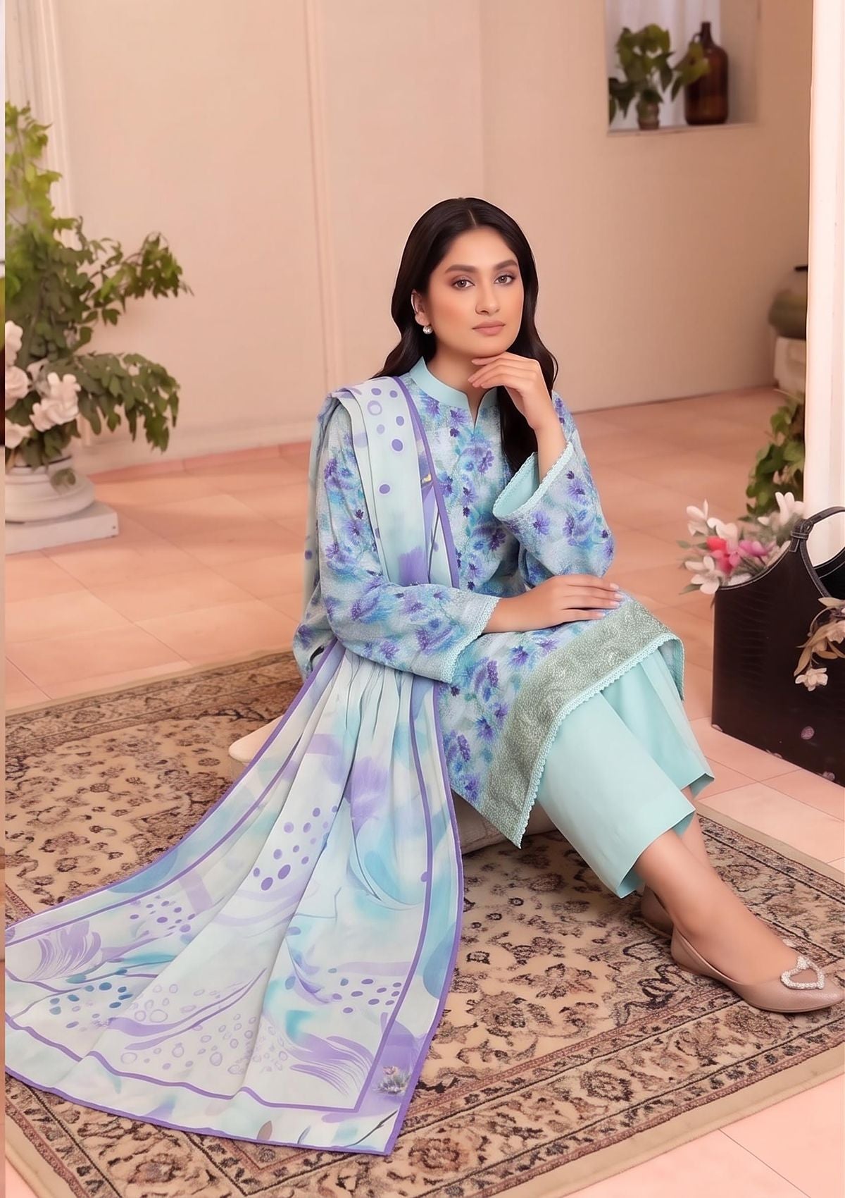 3 Piece - Embroidered Lawn - Fantak Raya V177 - 09