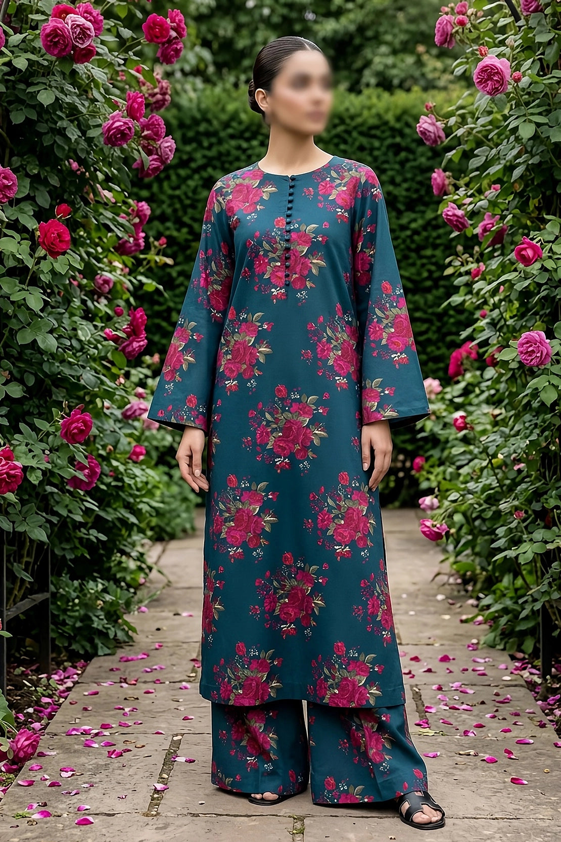 2 Piece - Digitally Printed Lawn - Coral 11405