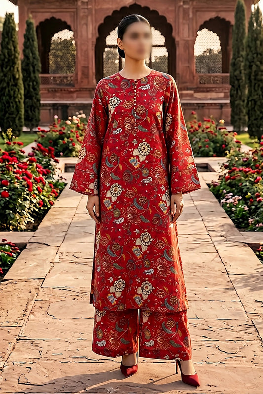 2 Piece - Digitally Printed Lawn - Coral 11406
