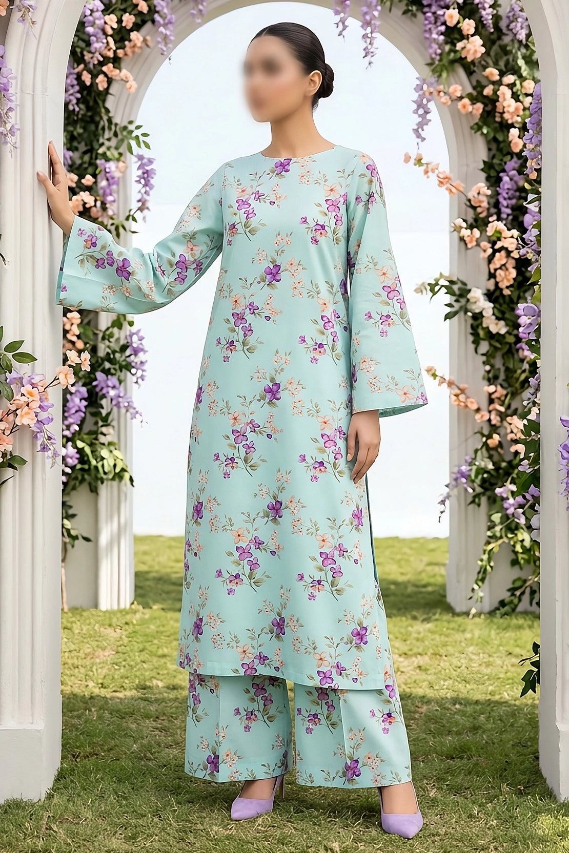 2 Piece - Digitally Printed Lawn - Coral 11409