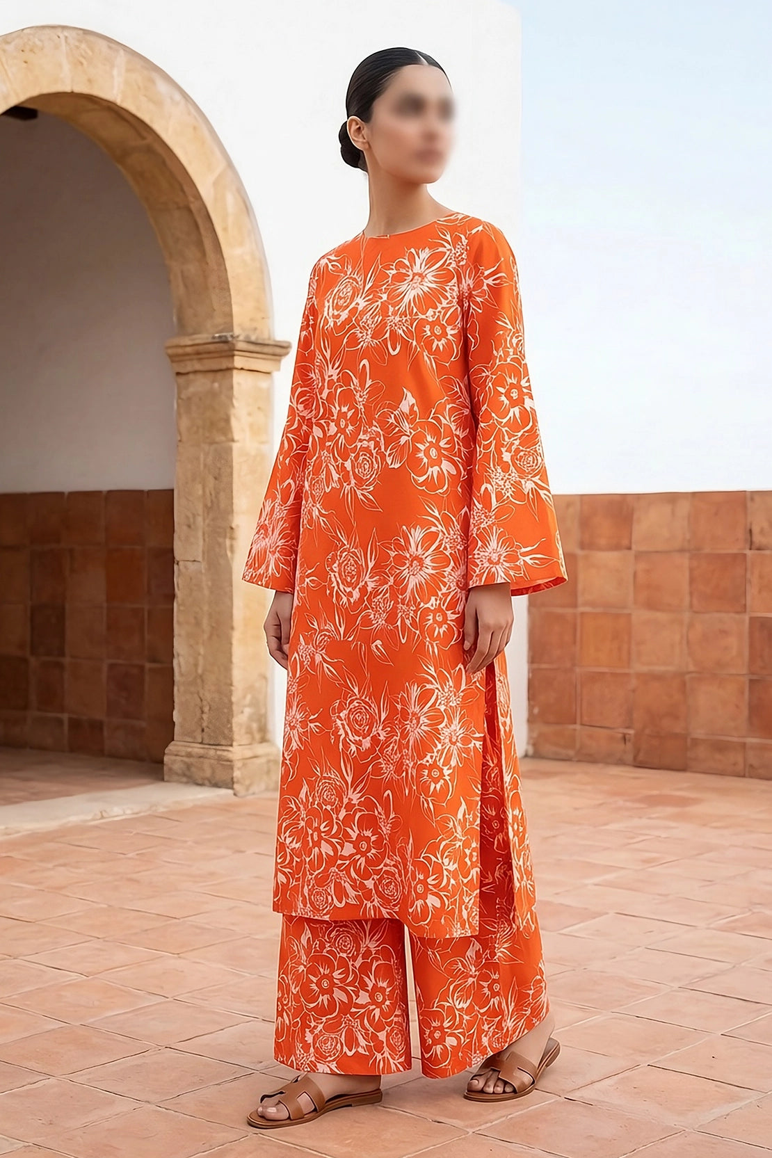 2 Piece - Digitally Printed Lawn - Coral 11410