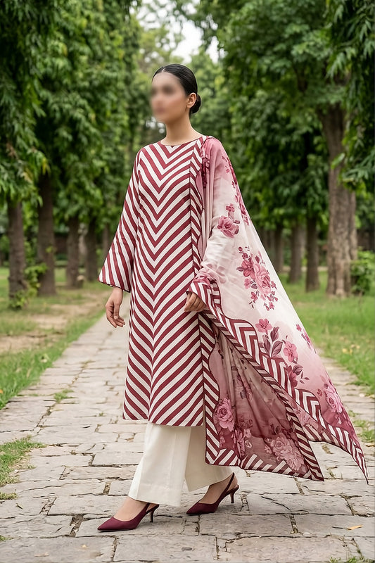3 Piece - Digitally Printed Slub Lawn - F84 - D4901