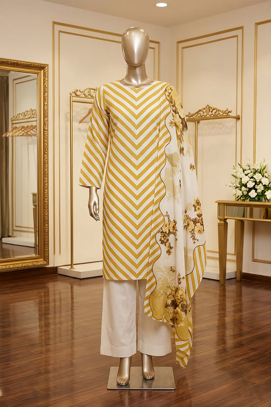 3 Piece - Digitally Printed Slub Lawn - F84 - D4902