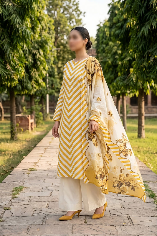 3 Piece - Digitally Printed Slub Lawn - F84 - D4902