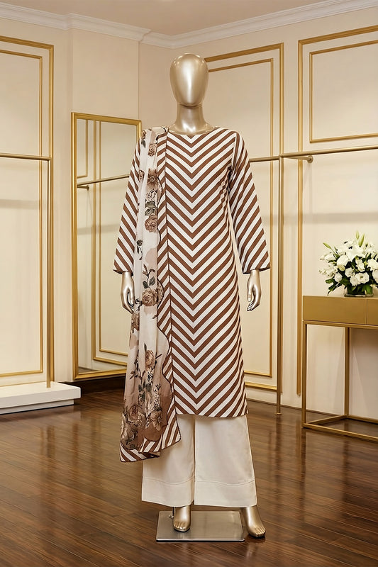 3 Piece - Digitally Printed Slub Lawn - F84 - D4903