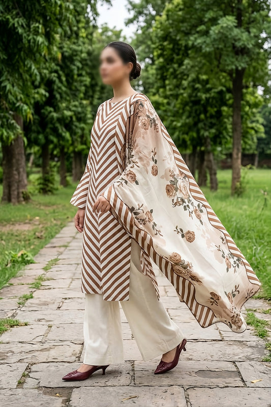 3 Piece - Digitally Printed Slub Lawn - F84 - D4903