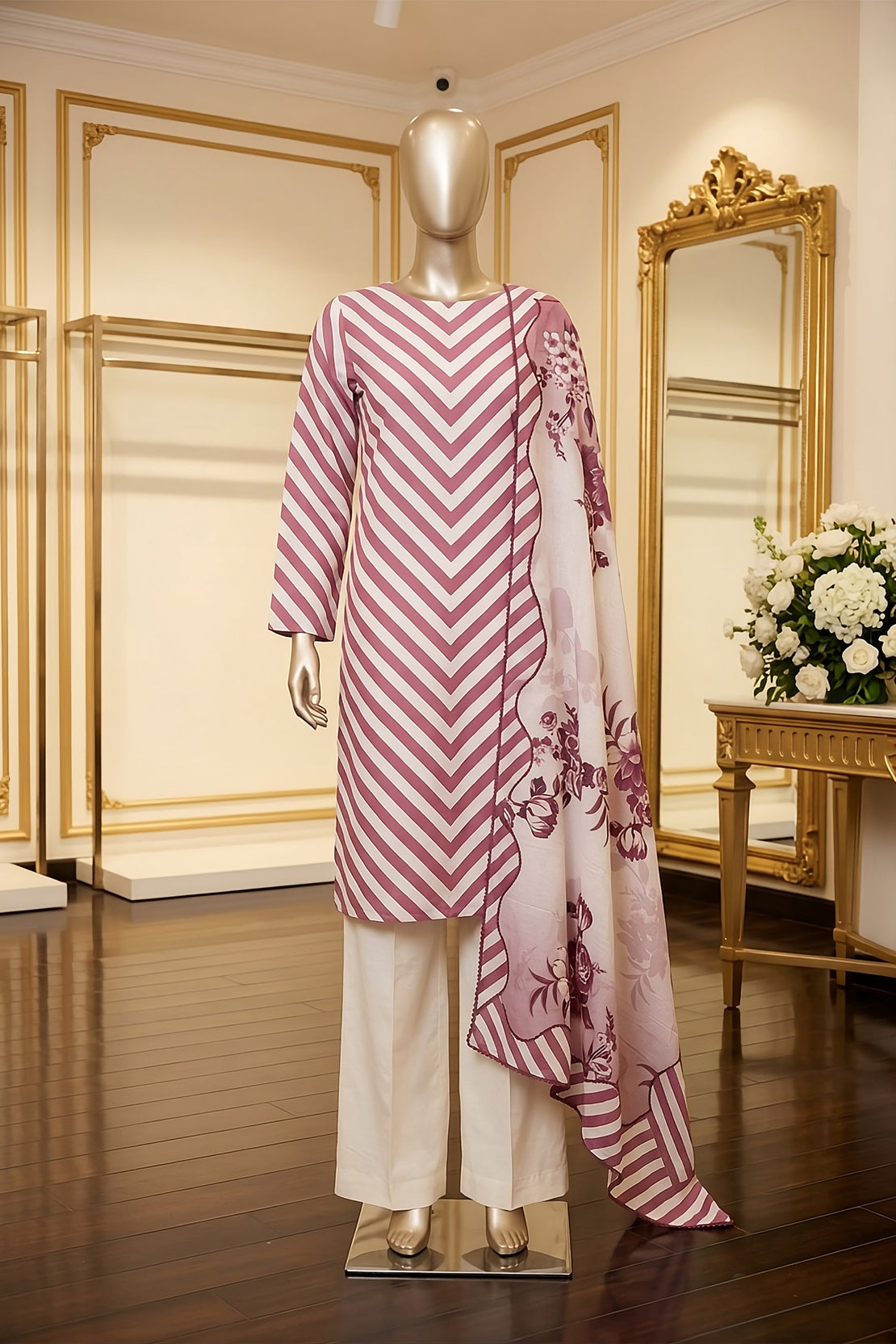 3 Piece - Digitally Printed Slub Lawn - F84 - D4904