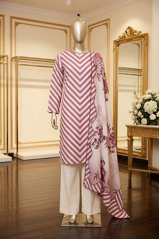 3 Piece - Digitally Printed Slub Lawn - F84 - D4904