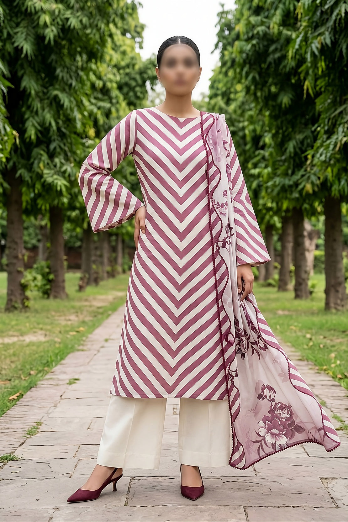 3 Piece - Digitally Printed Slub Lawn - F84 - D4904
