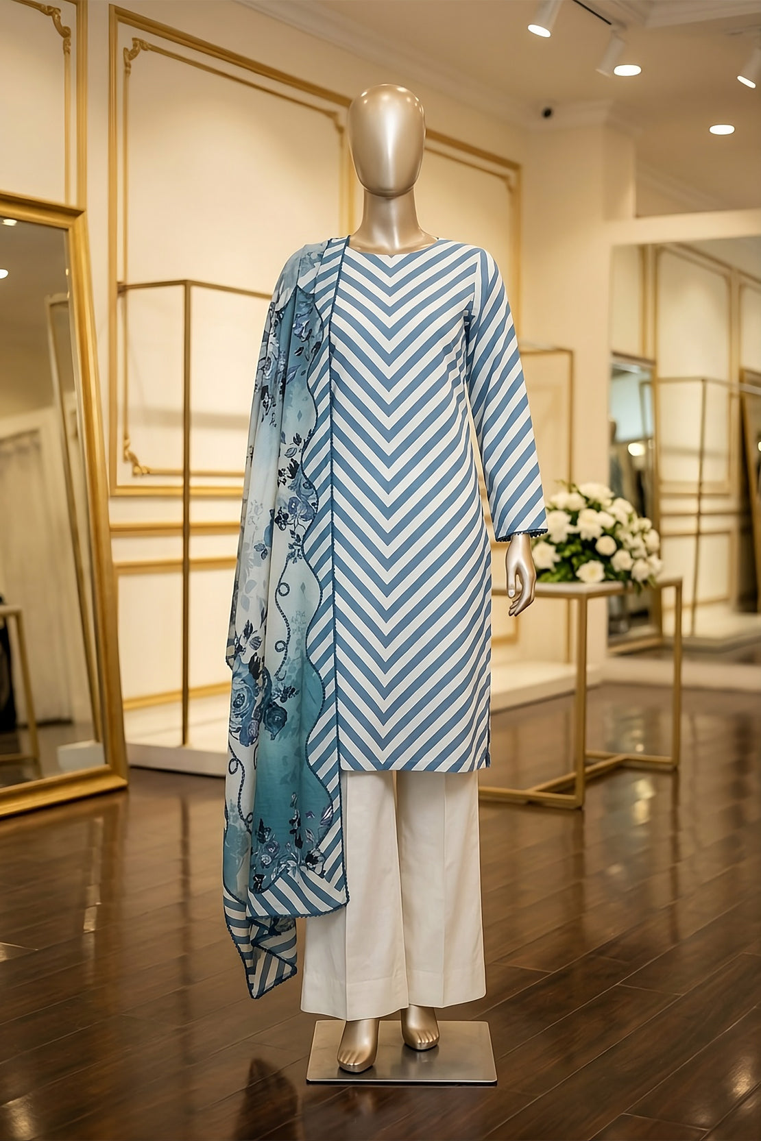 3 Piece - Digitally Printed Slub Lawn - F84 - D4905