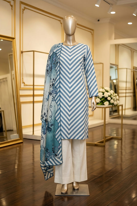 3 Piece - Digitally Printed Slub Lawn - F84 - D4905