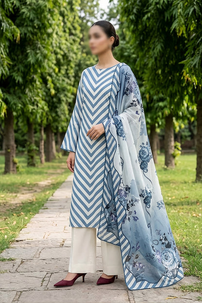 3 Piece - Digitally Printed Slub Lawn - F84 - D4905
