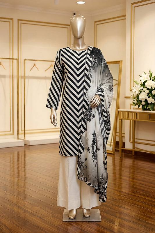 3 Piece - Digitally Printed Slub Lawn - F84 - D4906