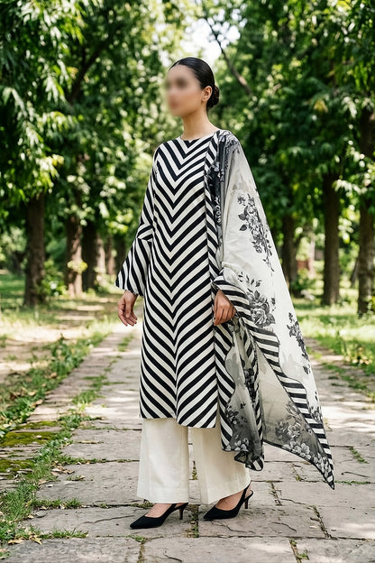 3 Piece - Digitally Printed Slub Lawn - F84 - D4906