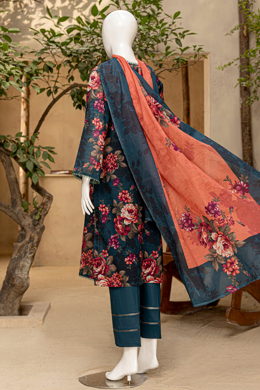 3 Piece - Digitally Printed Doriya Lawn - D701