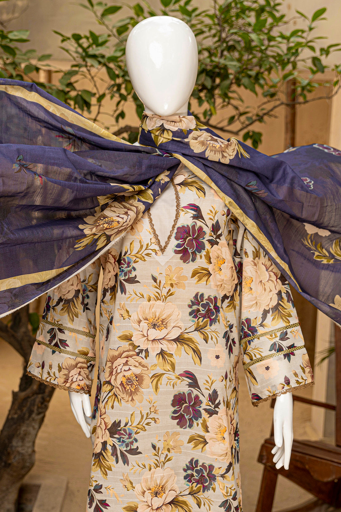 3 Piece - Digitally Printed Doriya Lawn - D702